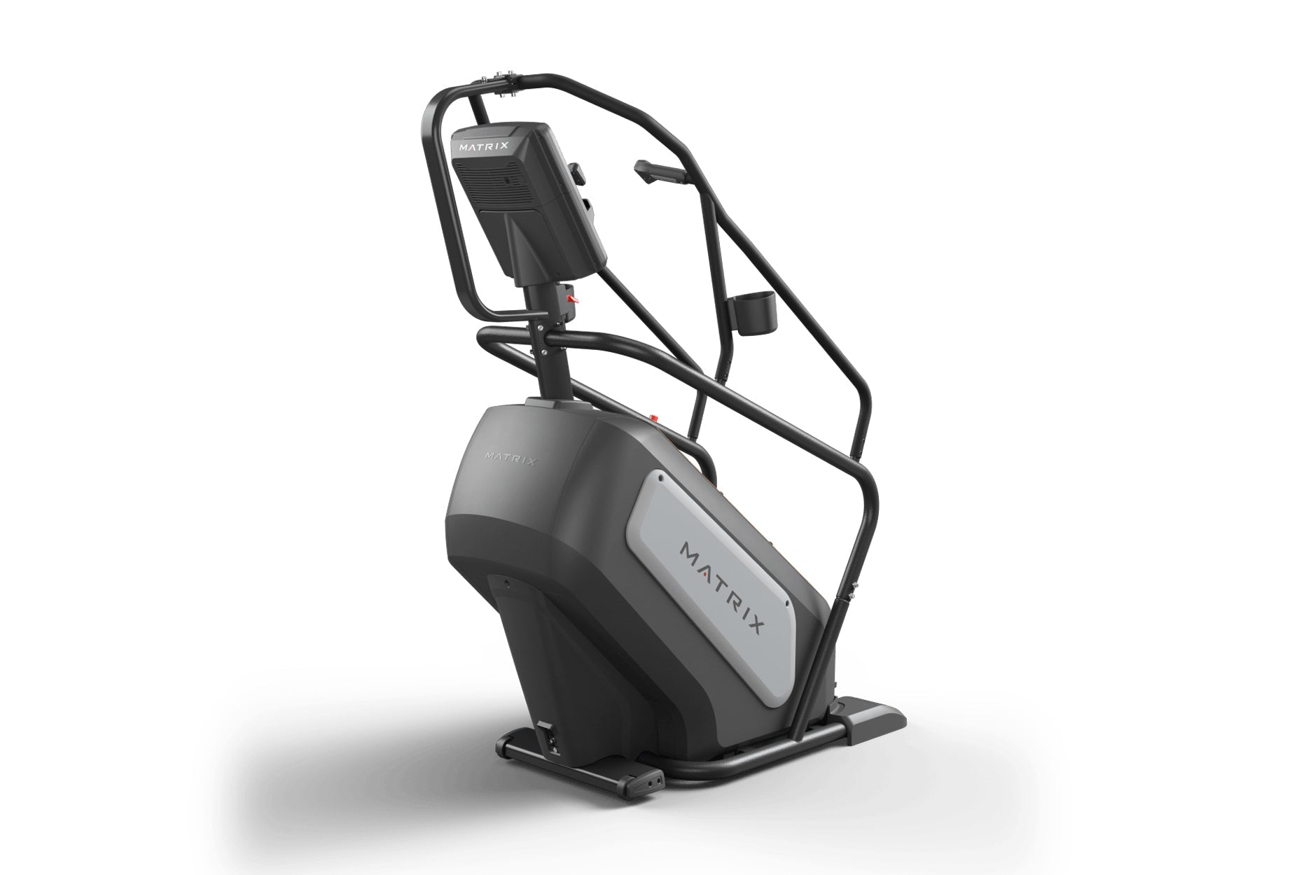 Matrix Performance ClimbMill with black and gray frame, digital console, and climbing step platform on white background