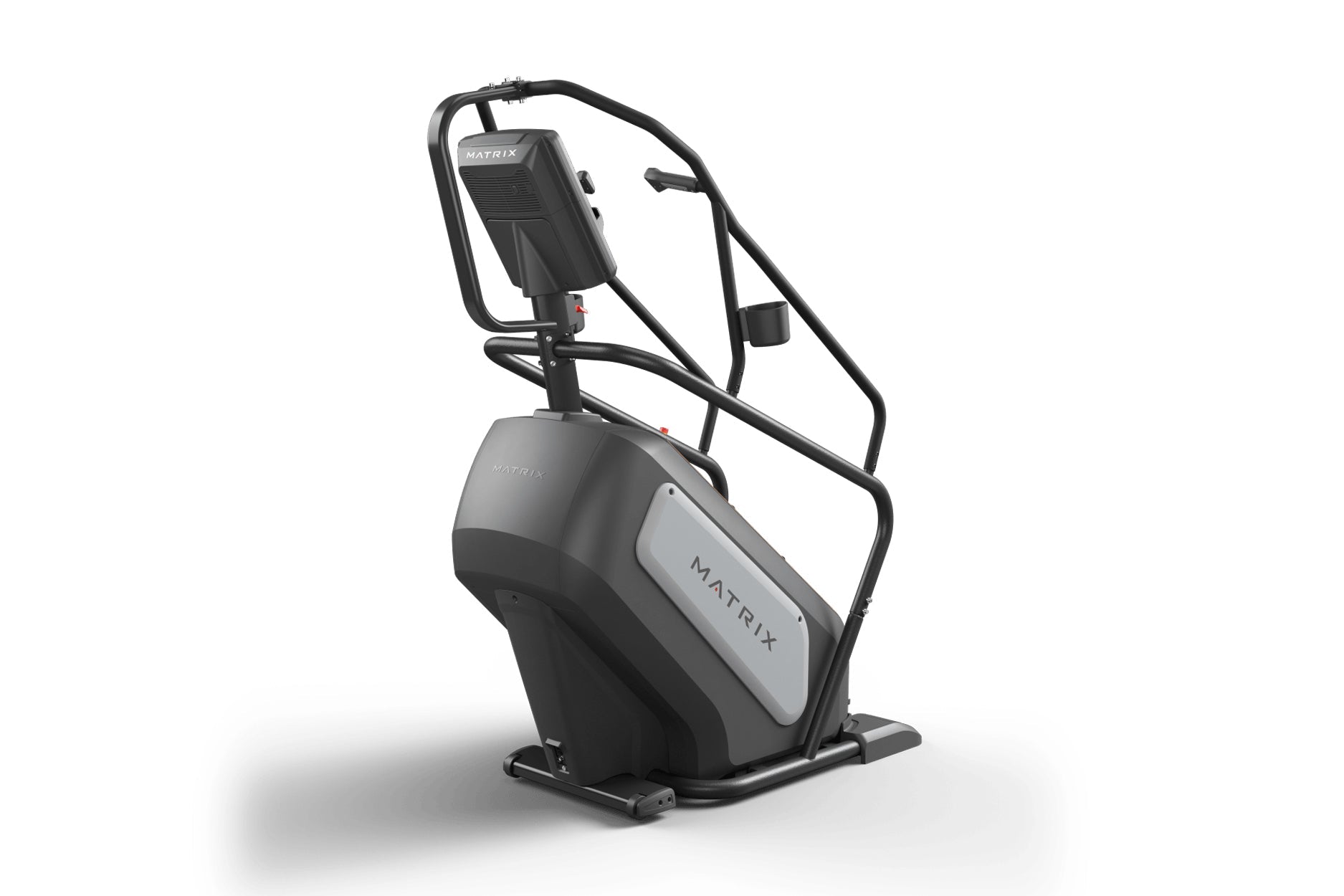 Matrix Performance ClimbMill with black frame, gray console, and handlebar display on white background