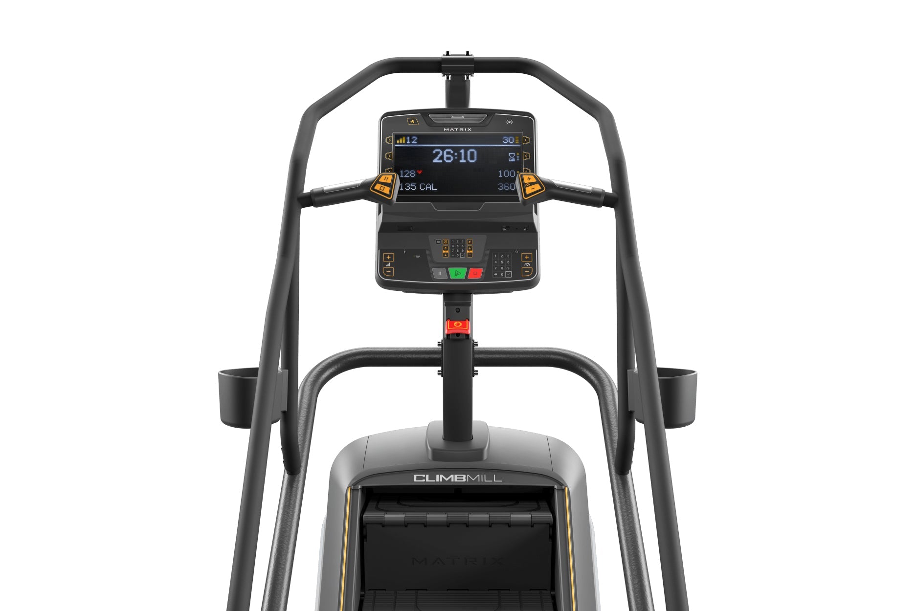 Matrix Performance ClimbMill with digital display console showing workout metrics on white background
