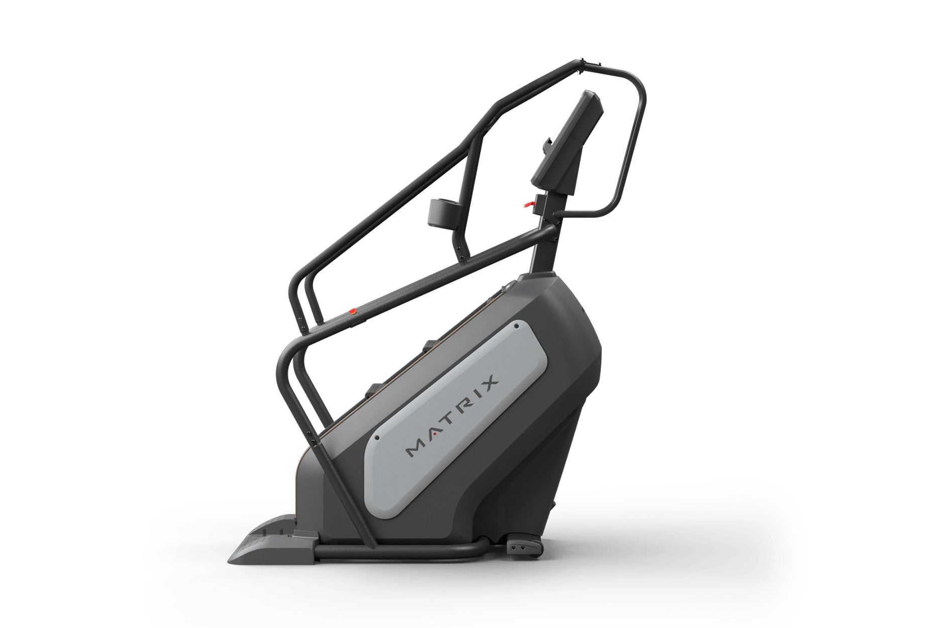Matrix Performance ClimbMill with black frame, gray console, and dual handle bars on white background