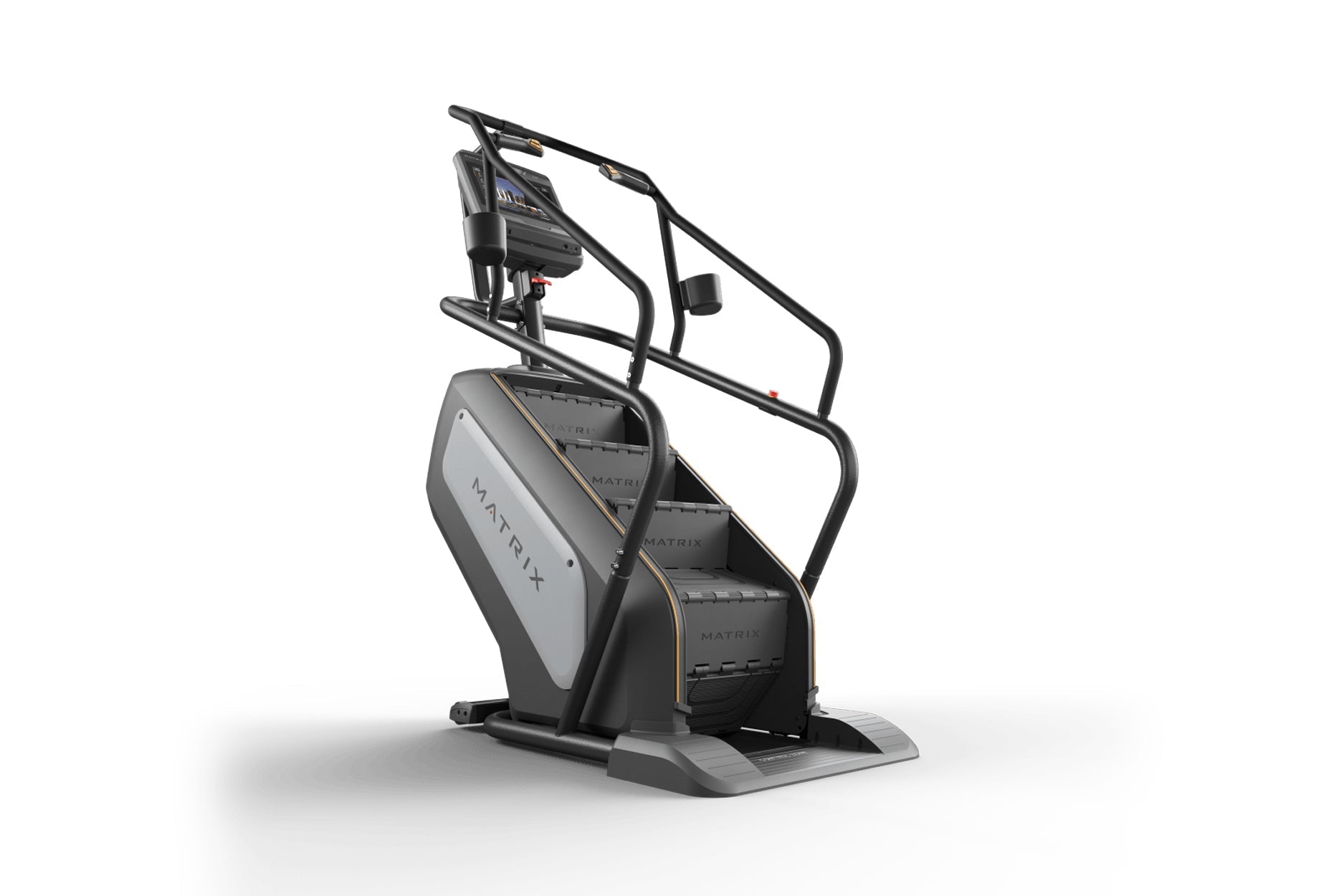 Matrix Performance ClimbMill with black frame, gray console, and digital display on white background