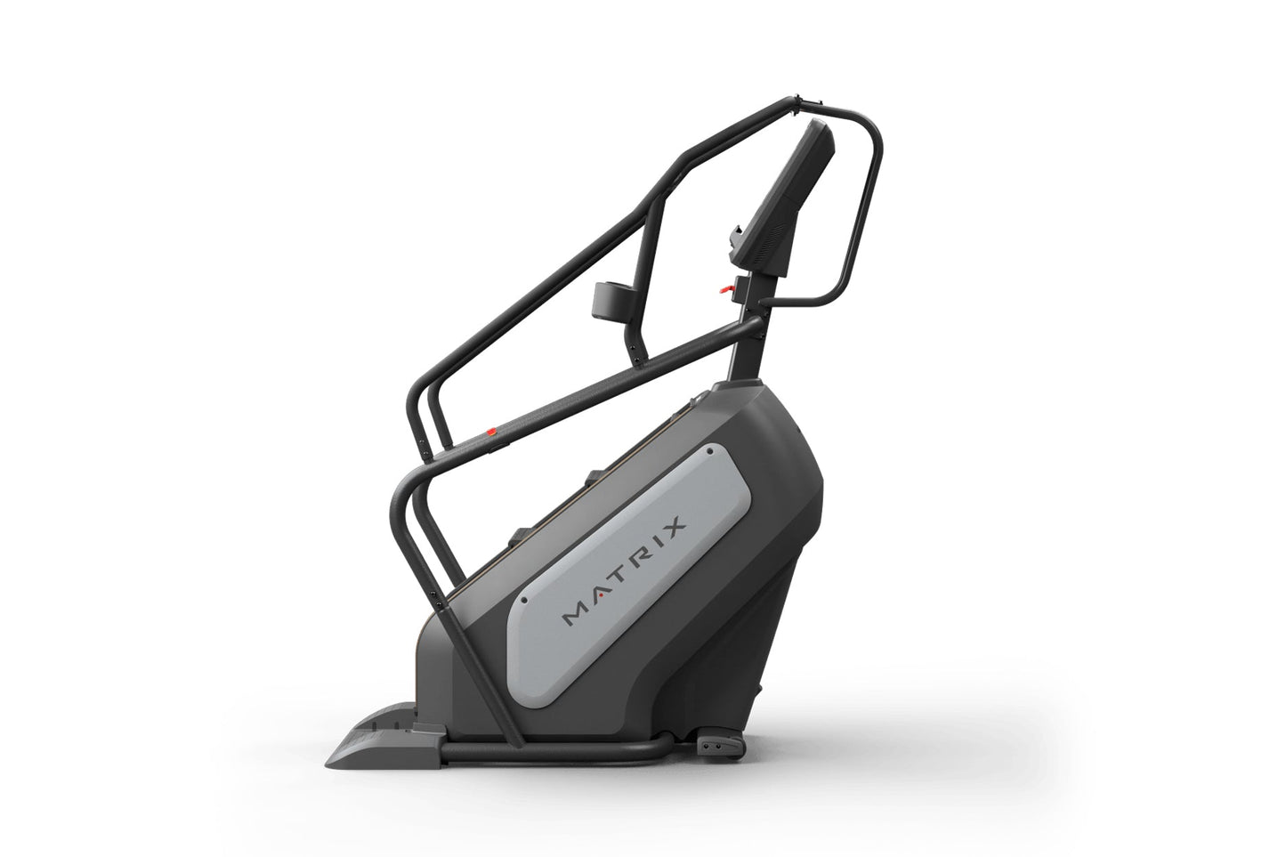 Matrix Performance ClimbMill with black frame and gray console on white background