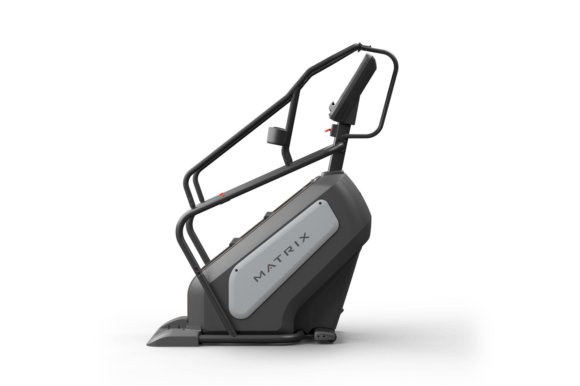 Matrix Performance ClimbMill with black frame and gray console on white background