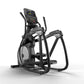 Black and gray elliptical machine with digital console display, dual handles, and foot pedals on white background