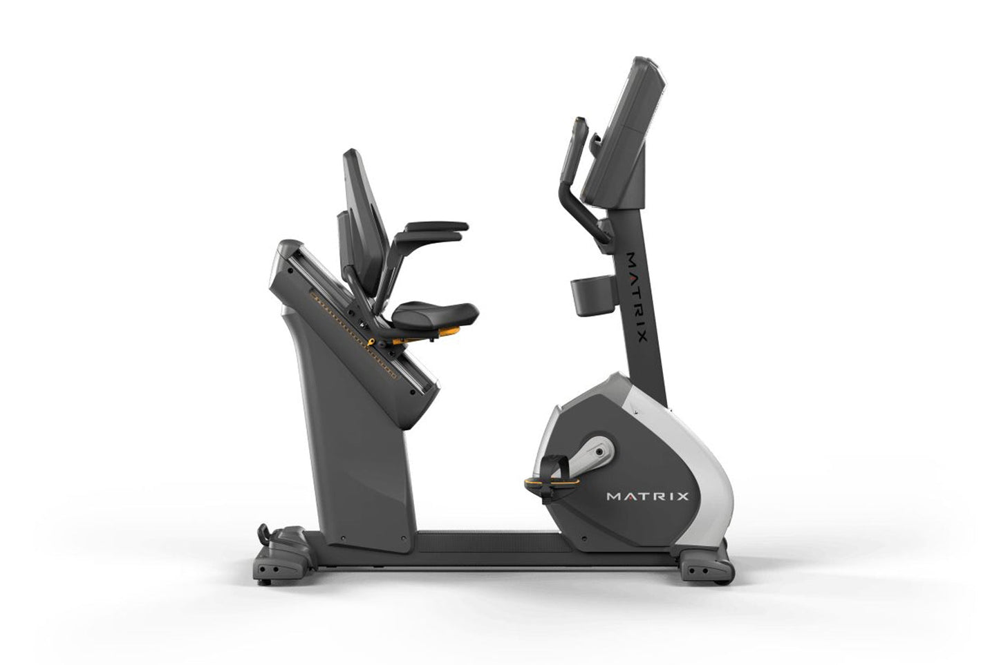 Matrix Performance Hybrid Cycle stationary exercise bike with gray and black frame, adjustable seat and handlebars on white b
