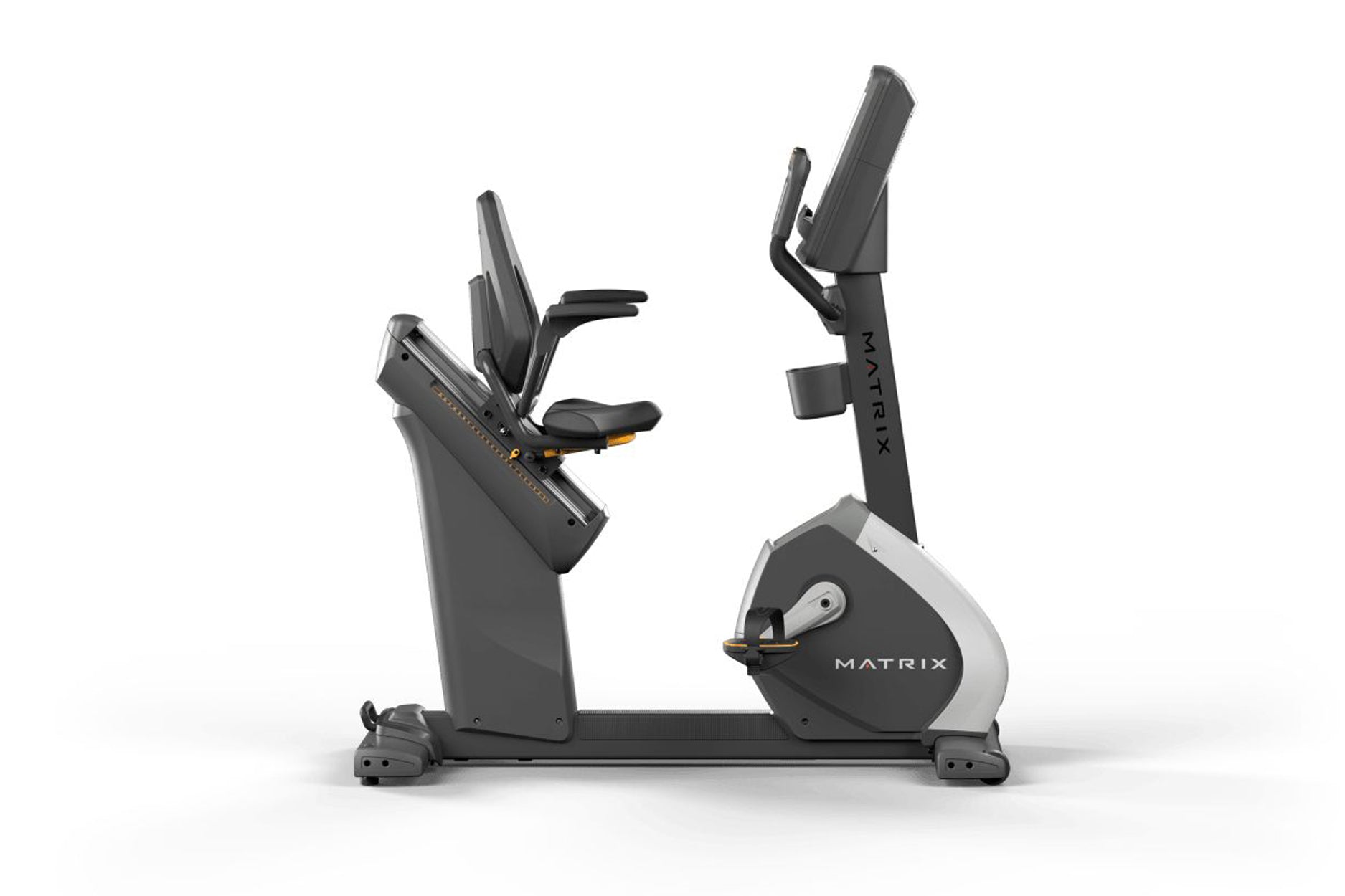 Matrix Performance Hybrid Cycle recumbent exercise bike with gray and black frame on white background