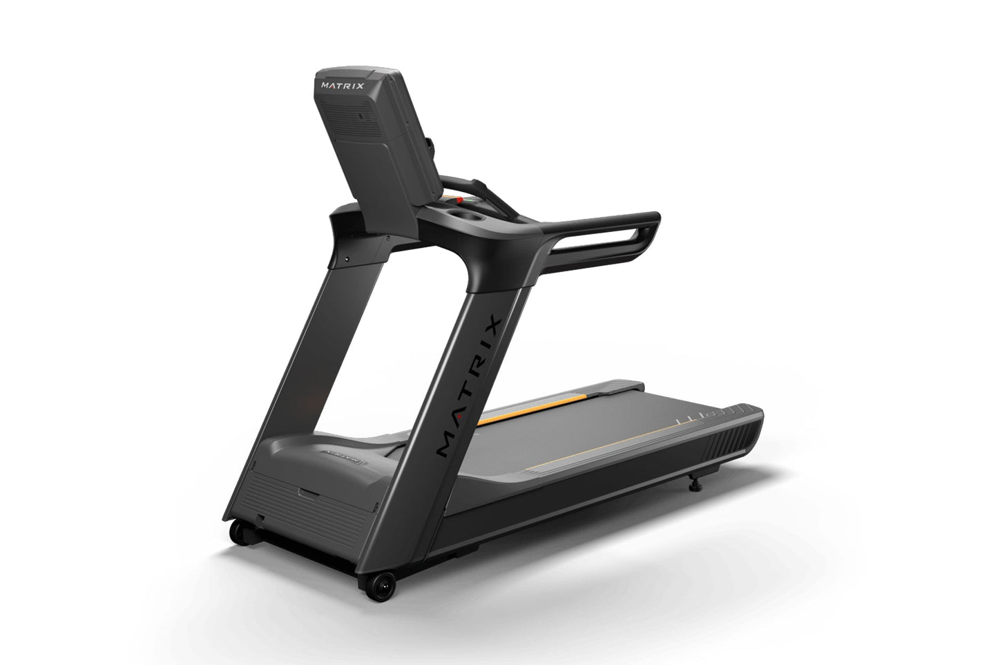 Matrix Performance Treadmill with gray and black frame, digital display console, and wide running belt on white background