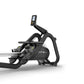 Matrix rowing machine with black frame, digital display console, and silver rail on white background