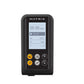Matrix rowing machine console with LCD display showing time and distance, black housing with yellow and gray control buttons 