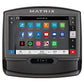 Matrix T75 treadmill with touchscreen display showing fitness apps and workout metrics, black frame with curved design