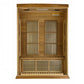 Wooden infrared sauna cabinet with two vertical glass doors and horizontal vents, viewed from front on white background