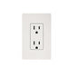 Dual electrical outlet with vertical rectangular plate in cream and black on white background
