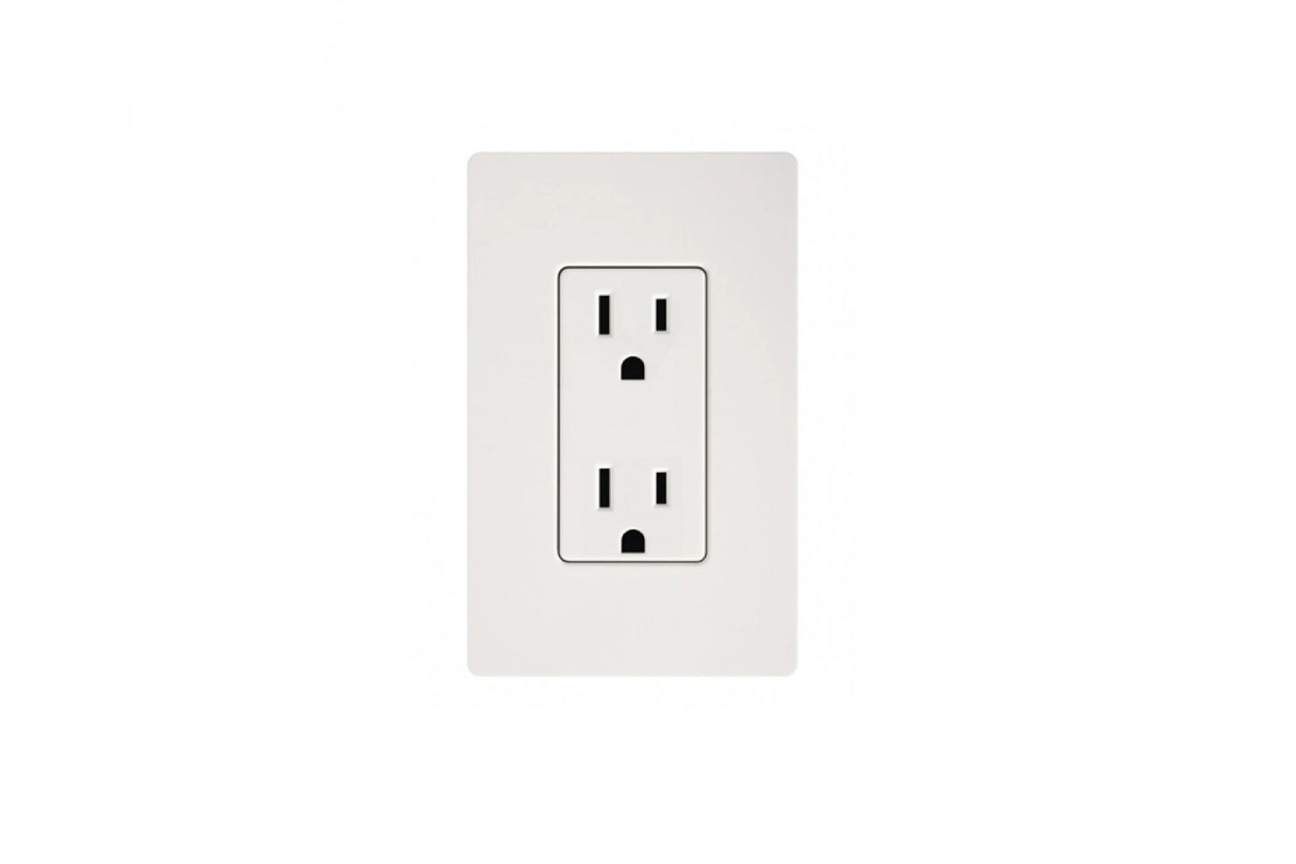 Dual electrical outlet with vertical rectangular plate in cream and black on white background