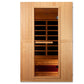 Maxxus Serenity 2-person infrared sauna with Canadian hemlock wood exterior, glass door, wooden benches, and control panel