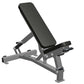 Gray and black adjustable weight bench with padded seat and backrest on white background