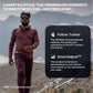 Man jogging outdoors in burgundy iFIT athletic wear with mountains in background, promoting smart elliptical features