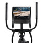 Black NordicTrack AirGlide 16 elliptical with digital display screen showing workout video, curved handlebars, and pedal base