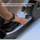 Person using black recumbent exercise bike with digital control console, adjustable resistance handlebar, worn by model durin