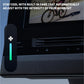 Black recumbent exercise bike with built-in cooling fan featuring white fan icon and glowing cyan intensity indicator bar on 