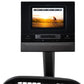 Black NordicTrack recumbent exercise bike with touchscreen display showing video workout, gray fabric base, and adjustable pe