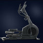 NordicTrack AirGlide 14i elliptical machine with black frame, large wheel, dual handlebars, and foot pedals on dark blue back