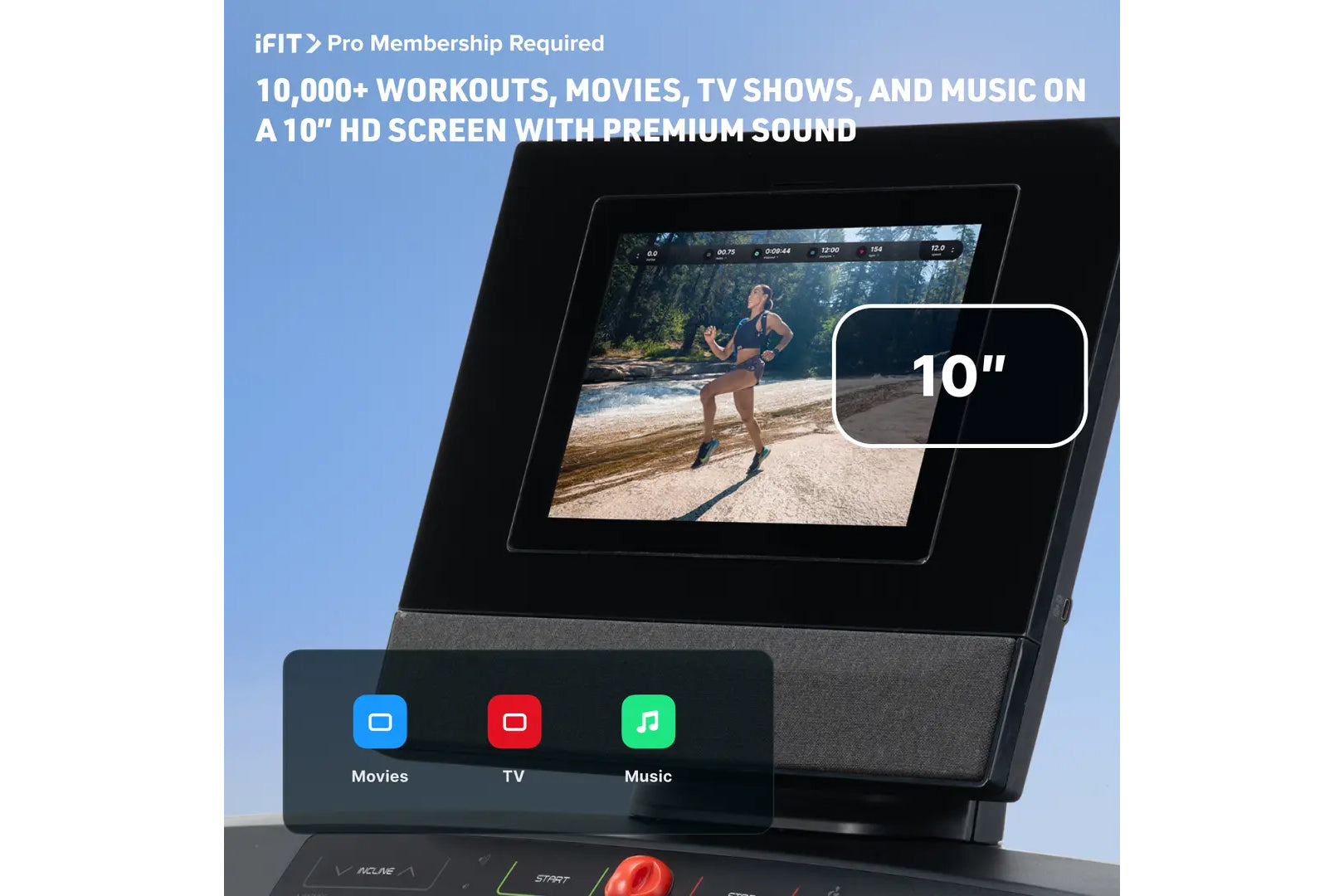 NordicTrack Commercial 1250 treadmill with 10-inch HD touchscreen displaying fitness workout content, black frame with gray b