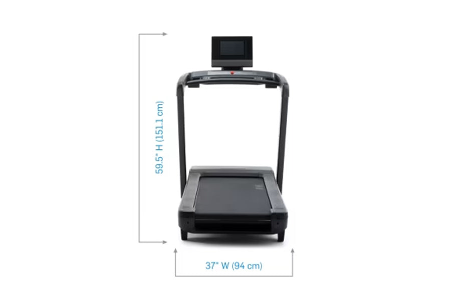 NordicTrack Commercial 1250 treadmill with black belt and frame, digital display console mounted on handlebar, shown with dim