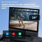 24-inch HD touchscreen treadmill display showing outdoor running workout video with fitness metrics, control panel below feat