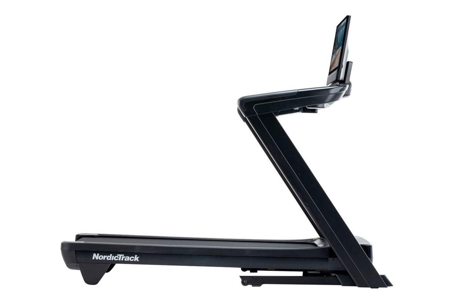 NordicTrack Commercial 2450 black treadmill with incline capability and touchscreen display on white background