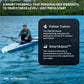 Man rowing on blue water with white NordicTrack RW700 rower, featuring Follow Trainer and SmartAdjust technology information 
