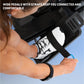 Foot secured in white and black shoe on wide black pedal with adjustable strap on NordicTrack rower