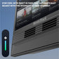 Black remote control with white fan icon and turquoise progress bar next to NordicTrack exercise machine displaying workout c