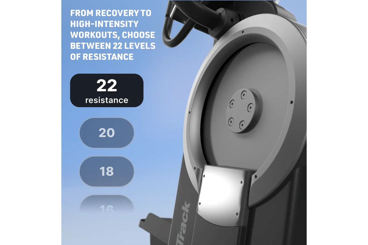 NordicTrack Step Climber XL with black and white frame, featuring resistance level display showing 22 levels, overhead view o