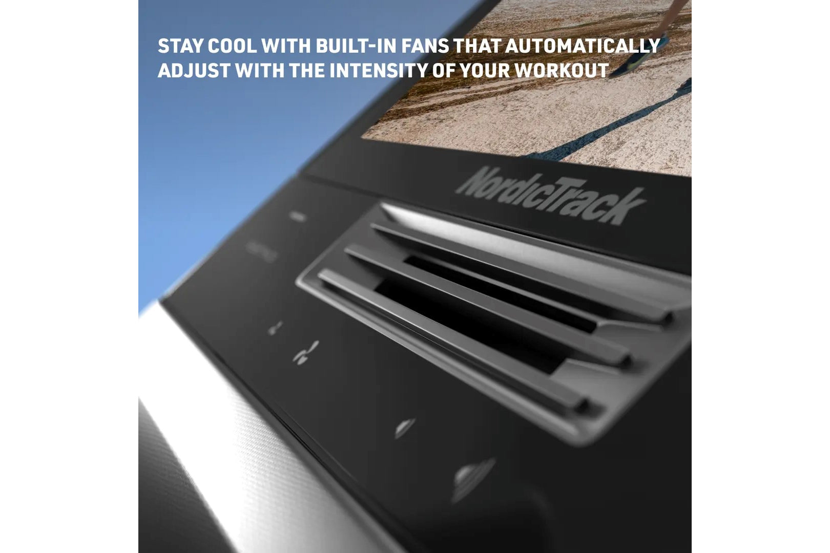 NordicTrack Step Climber XL machine with black frame, built-in fans, and control panel on white background