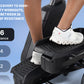 Person wearing white athletic shoes on black NordicTrack X16 elliptical machine with resistance level display on blue backgro