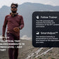 Man wearing burgundy iFIT Pro Membership pullover and sunglasses jogging outdoors with mountain landscape background, promoti