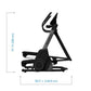 NordicTrack X16 black elliptical machine with curved handlebars and foot pedals, shown with dimensions 74"H x 58.5"L