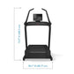 Black NordicTrack X16 treadmill with digital console, curved handrails, and wide running deck, shown with dimensions on white