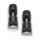 Pair of black adjustable dumbbells with ribbed grip handles and weight selector dials on white background