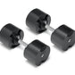 Pair of black NÜOBELL adjustable dumbbells with ridged weight plates and silver metal handles on white background