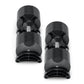Pair of black NÜOBELL adjustable dumbbells with ribbed handles and silver connecting rods on white background