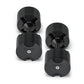 Pair of black adjustable dumbbells with ribbed grip handles and weight selector dials, shown on white background