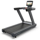 Black Octane OC160 treadmill with gray accents, wide running deck, dual uprights, and 16-inch touchscreen console displaying 