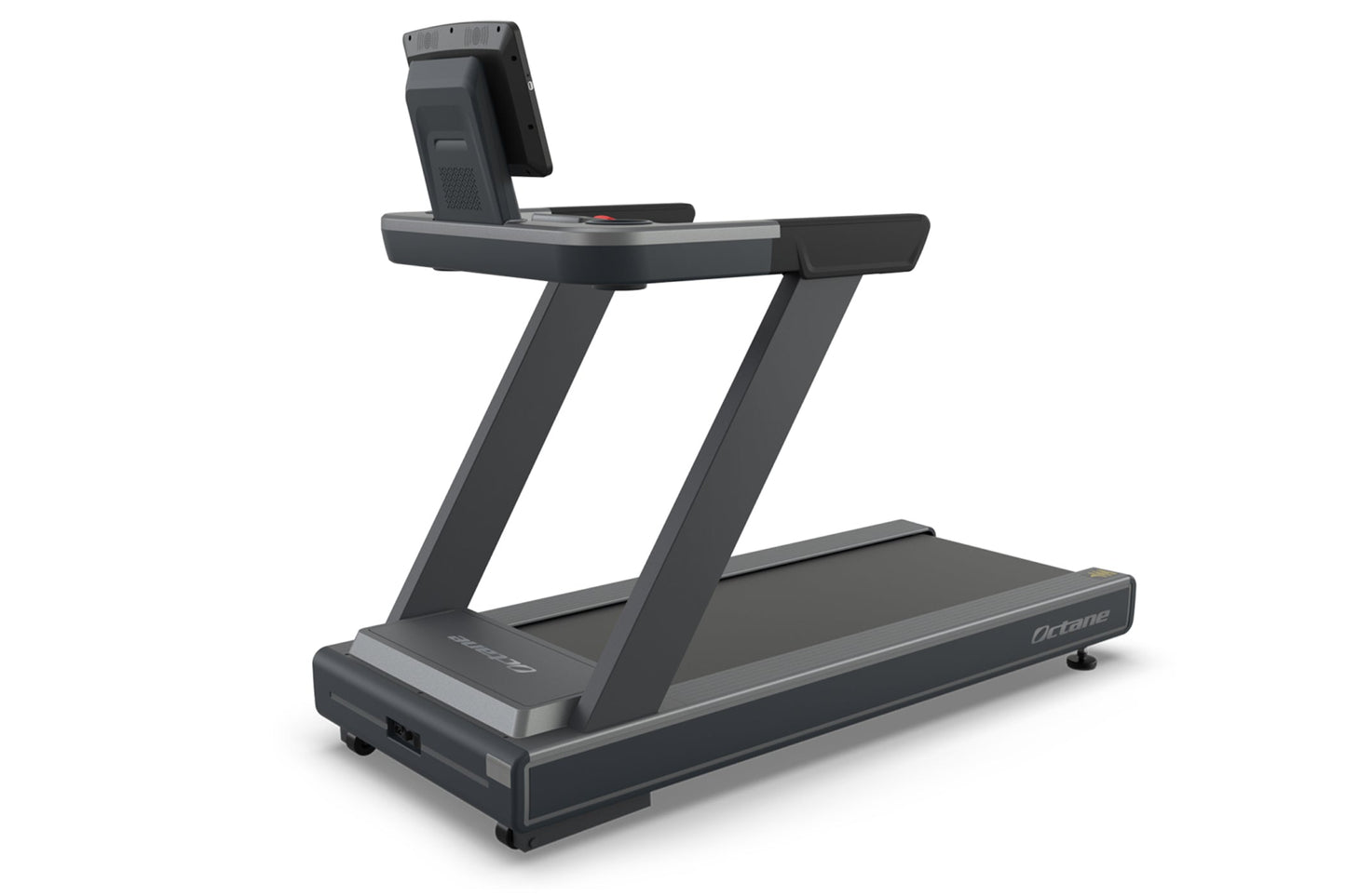 Black Octane treadmill with Z-shaped frame and 16-inch digital console mounted on top, displayed against white background