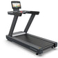 Octane OC160 black treadmill with 16-inch touch console display mounted on frame, shown on white background