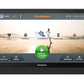 Octane OC220 treadmill display screen showing fitness app interface with running categories and quick start button