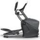 Black Octane Q37xi elliptical machine with curved footpads, handlebar grips, and digital console on white background