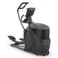 Black Octane Q47x elliptical machine with digital display and foot pedals on white background