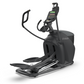 Black Octane Q47xi elliptical machine with dual handles, digital console, and wide foot pedals on white background