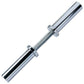 Warrior Olympic dumbbell handle with chrome plating, textured grip, and collar sleeves on white background
